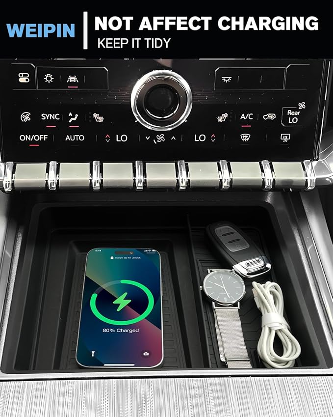 for 2Pcs Center Console Organizer Tray ABS Materials& TPE Wirless Mats Storage Box Compatible with 2024-2026 GMC Acadia (Elevation/AT4) - Only Compatible with Console Without Cover