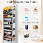 5-Tier Over the Door Storage Organizer with 5 Side Mesh Pockets, 40lbs Load Capacity with 2 Hooks, Behind Door Hanging Organi