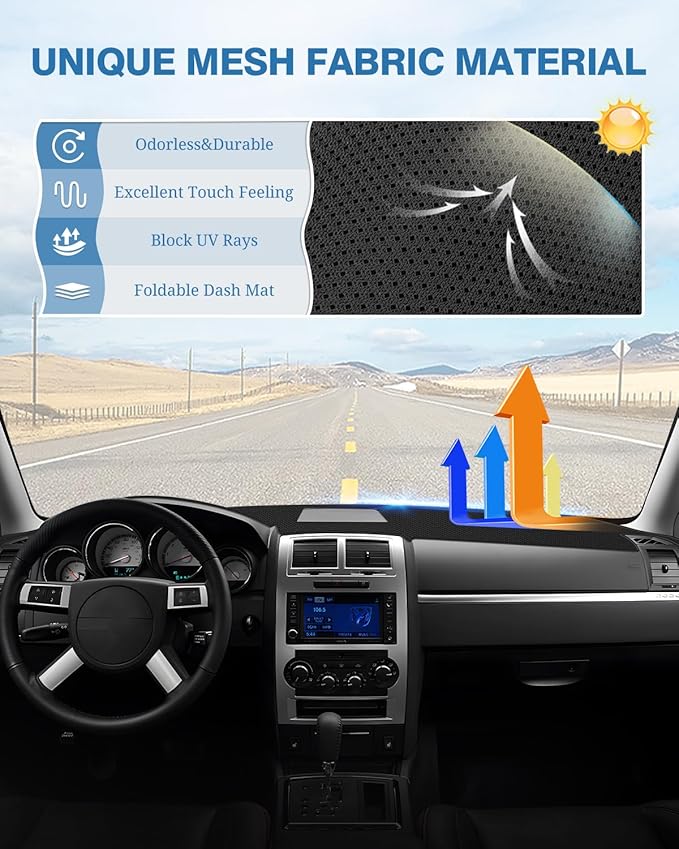 FIILINES Dash Cover for Dodge Charger 2008-2010, Dashboard Mat Cover Accessories Dash Mat Sunshade Nonslip Mesh Protector No 