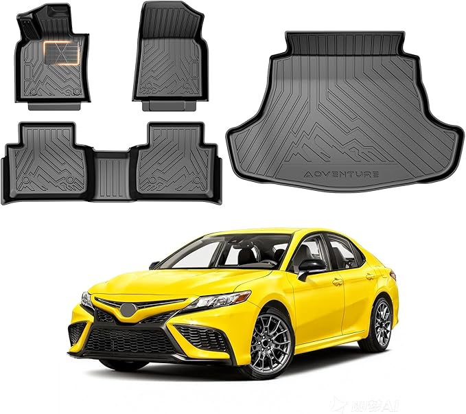 KUST Floor Mats Cargo Liner for Toyota Camry 2018-2024 (Not for Hybrid), All Weather Floor Liners & Trunk Cargo Mat for Camry Accessories TPE Rubber Raised Edge