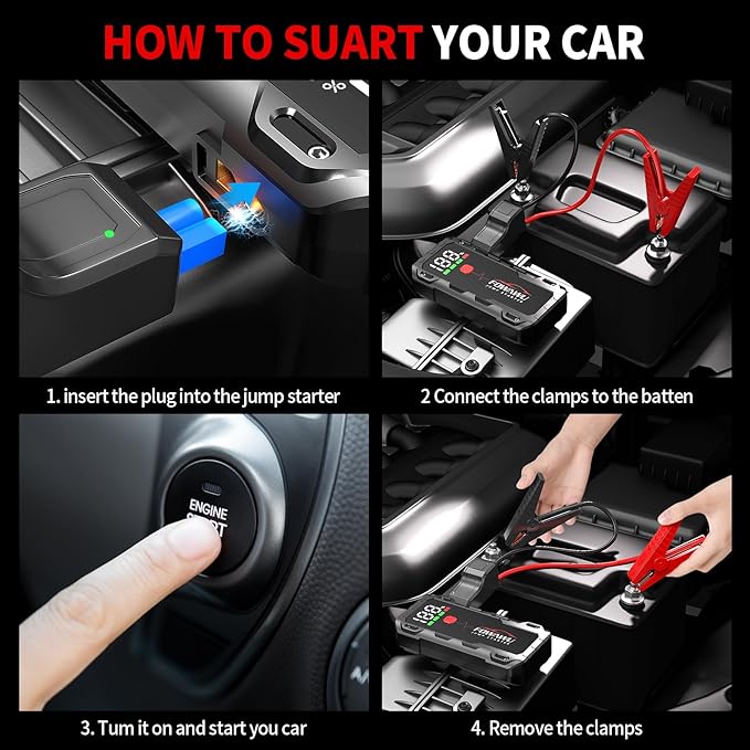 FOWAWU 26800 mAh 7000 A Peak Jump Starter for 12 V Vehicles (12 L Petrol / 10 L Diesel) and Moto, Car Battery Jump Starter