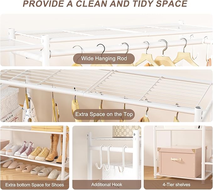 Neprock Clothing Racks for Hanging Clothes with Shelves, Portable Closet System Organizer Garment Rack for Clothes Storage, M