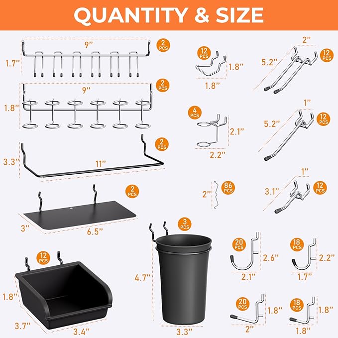 INCLY 48x36 Inch Metal Peg Board Kit with 1/4" Pegboard Hooks Accessories, 6PCS Peg Board Panels and 234PCS Black Pegboard Wa