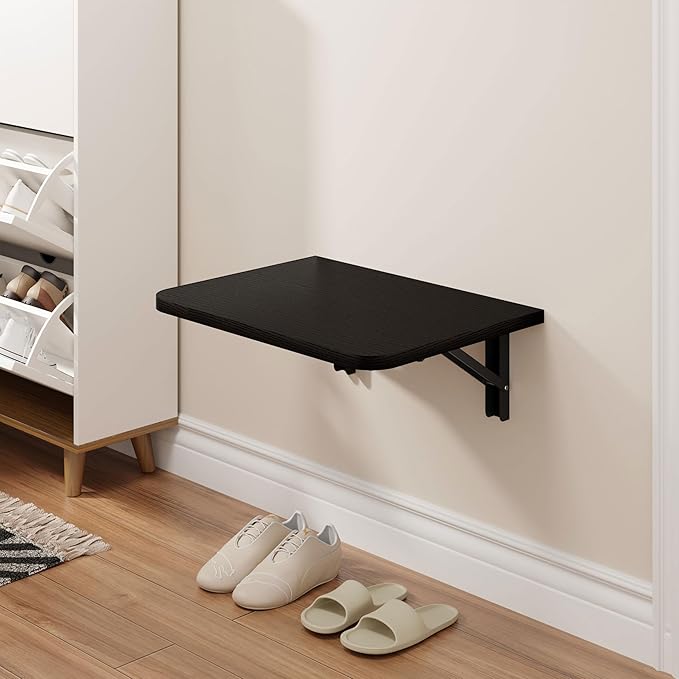 Foldable Floating Wall Shelves 16 inch, Bathroom Shelves Wall Mounted,12" Deep Wood Floating Kitchen shelves,Easy to Install 