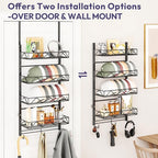 SWTYMIKI Over Door Hat Organizer - 5 Tier Wall Mounted Hat Rack with 4 Adjustable Metal Basket and 3 Hooks, Hanging Baseball 
