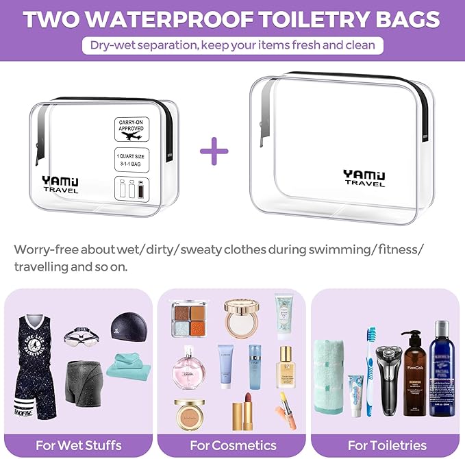 YAMIU Packing Cubes for Suitcases, 7 Pcs luggage organizer bags with Shoe Bag, 2 Waterproof Travel Toiletry Bags, Travel Cube