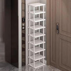 SAN HE Bamboo Shoe Rack 5Tier- Vertical White Shoe Rack for Small Spaces, Tall Narrow Shoe Rack Organizer for Closet Entryway