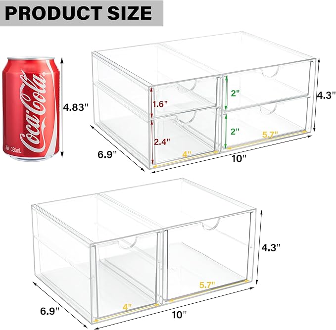 Prsildan Acrylic Drawer Makeup Organizer with 6 Drawers (Not for Baby Bottle), Set of 2 Office Desk Organizers Accessories, C