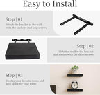 BGMG Small Wood Floating Shelves for Wall 8 inch Set of 2,Black Floating Shelves,Solid Wood Wall Shelves for Bathroom Living 