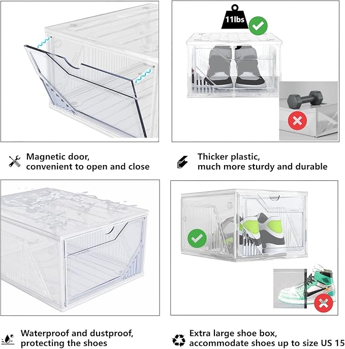 AWTATOS Shoe Storage Boxes, Thickened Shoe Storage Organizer with Clear Magnetic Door, Stackable Shoe Container with Lids, Co