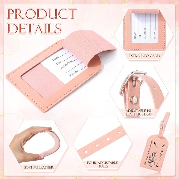 Dandat 50 Sets Wedding Favor Gifts for Guests Bulk PU Leather Honeymoon Travel Luggage Tags with Name Tel Address Cards and O