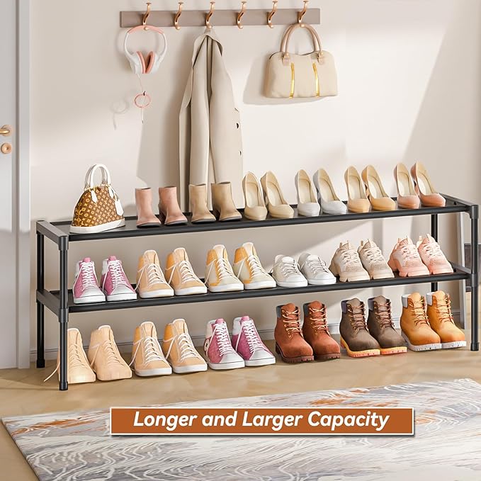 LUKYTOWER Extra Long Shoe Rack 2 Tier Shoe Storage Organizer Wide Stackable Shoe Organizer Racks for Closet Entryway,Shoe She