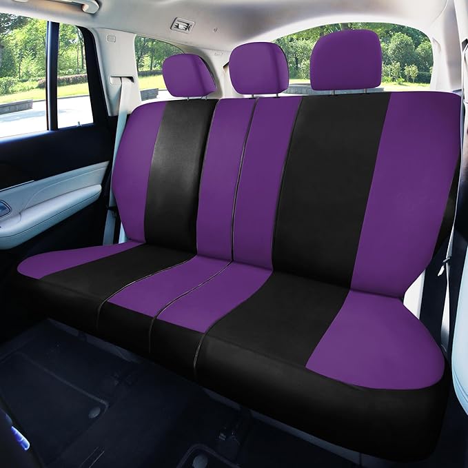 FH Group Car Seat Covers Rear Set Cloth - Universal Fit Automotive Seat Covers, Low Back Front Seat Covers, Solid Back Seat C