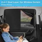 Ovege 2-Pack Magnetic Car Window Shades - Double Layer UV Protection for Side Windows | Privacy Sunshade Covers for Babies, Pets & Kids | Easy Install Car Curtains
