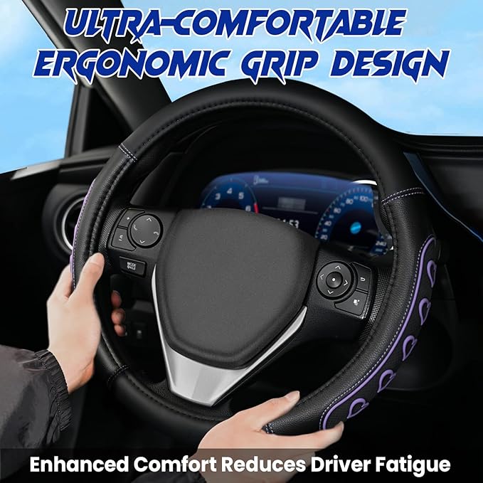 Ventilated Heart-Shaped Steering Wheel Cover with Anti-Slip Leather Grip. Compatible with Ford, Toyota, Honda, Nissan, and Ch