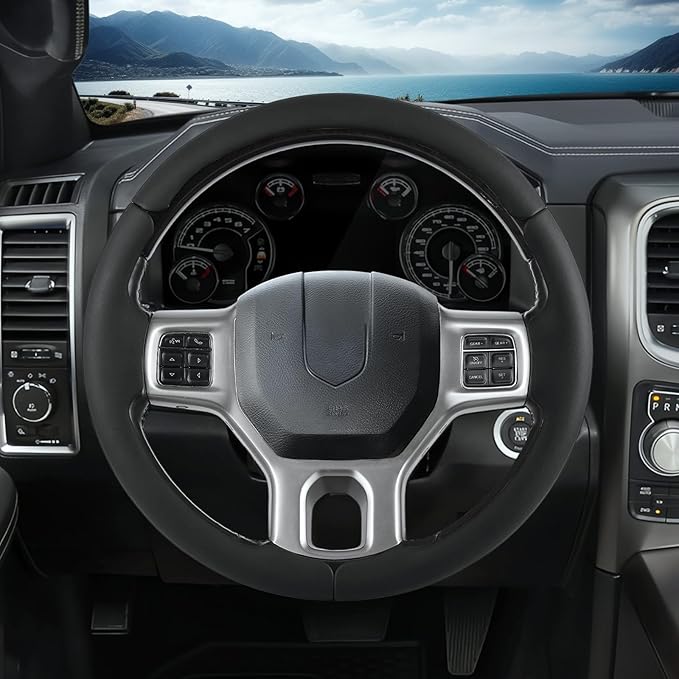 Steering Wheel Cover for Ram 1500, Car Steering Wheel Cover for Dodge Ram 1500 (2012-2018) 1500 Classic(2019-2023) 2500(2012-2018) 3500(2012-2018) 5500(2012-2018), Black