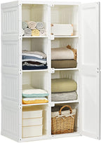 Tangkula Portable Closet Wardrobe, Foldable Clothes Organizer with Cubby Storage, Hanging Rods, Easy Assemble Clothing Storag