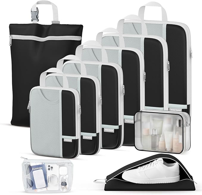 Percover Compression Packing Cubes 10-Piece Set, Packing Cubes Compression for Travel with Toiletry Bag, Laundry Bag & Shoe B