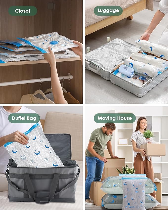 Vacuum Storage Bags with Electric Pump, 12 Pack Vacuum Sealed Bag with 1500mAh Rechargeable Battery for Clothes, Blanket, Duv