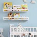 Fun Memories Nursery Book Shelves - Rustic Natural Solid Wood Floating Bookshelf for Kids - Wall Book Shelves for Kids Room (