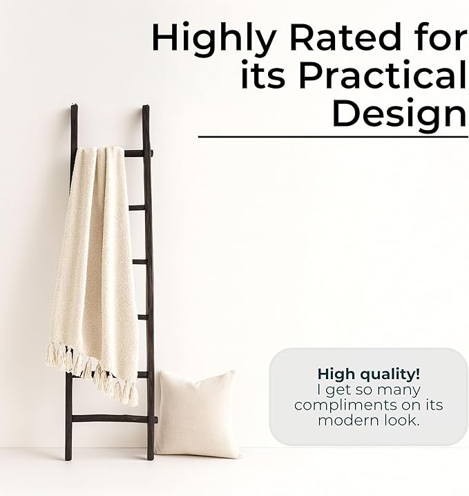 Decorative Vertical Ladder with Towel Rack Design for Blankets - Slim Storage Stand with Hooks for Bedroom or Living Room - C