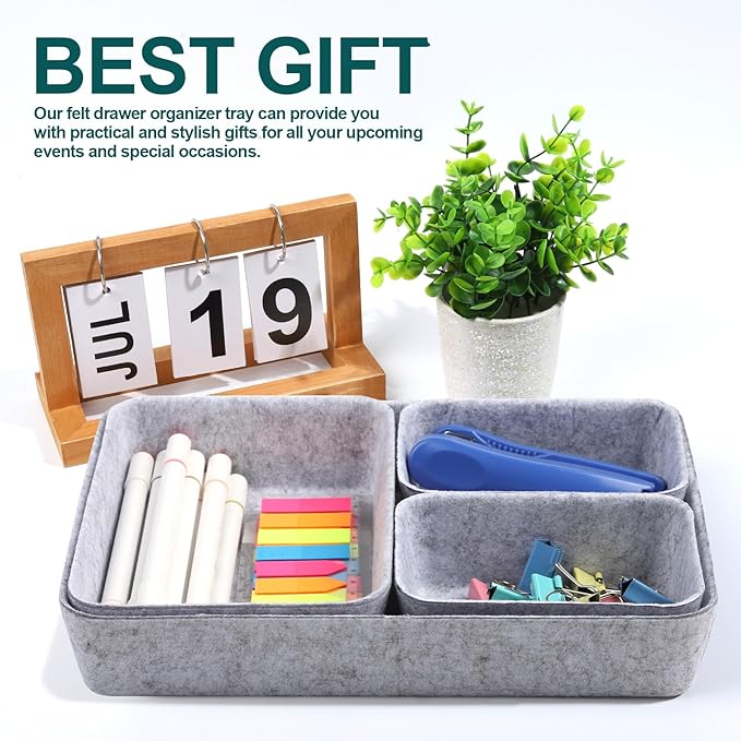HNYYZL Desk Drawer Organizer,7 Pack Felt Drawer Organizer Shallow Drawer Organizers Felt Storage Bins (Light Gray)