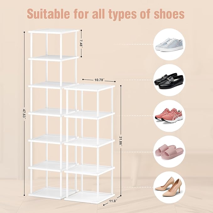 Vertical Tall Shoe Rack Organizer for Entryway -12 Tier Free Standing Slim Narrow Bamboo Wood Corner Stackable Shoe Boots Sto