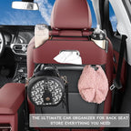 HOLDCY Car Back Seat Organizer with 2 Drink Cup Holder - Tissue Box and Storage Box Hook - Multi-functional Storage - Great for Kids and Travel (Red)