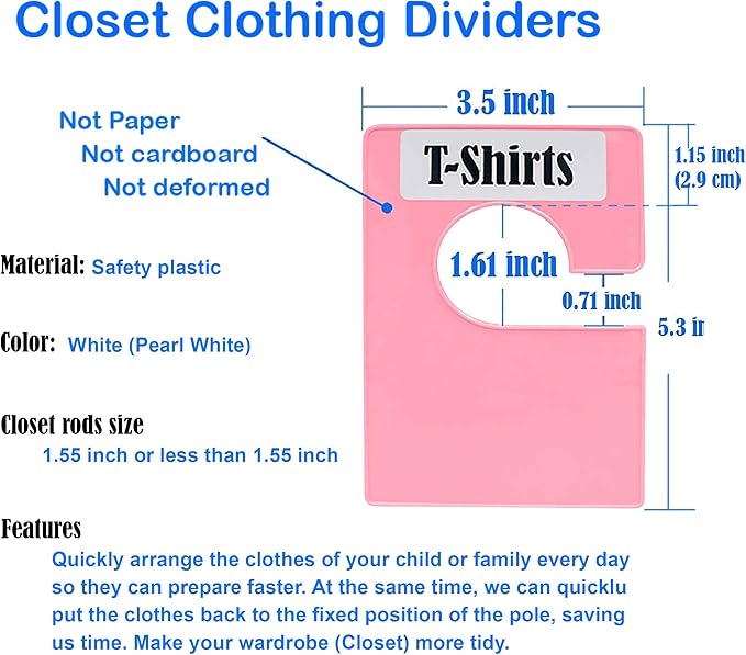 20 Pack White Clothing Rack Size Dividers Plus 45 Labels (1 Inch) and 18 Large Blank Labels, Large Rectangular Clothing Close
