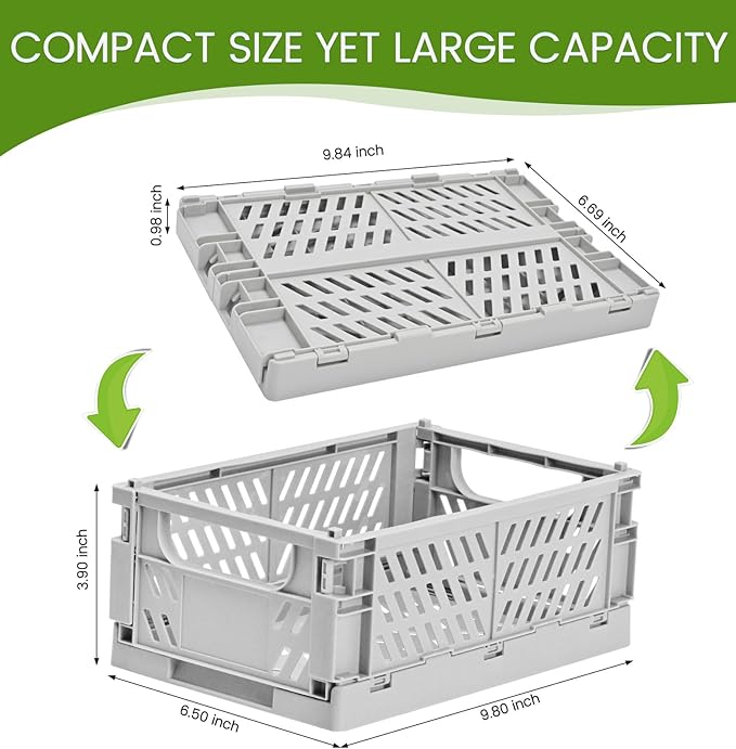 HUUSMOT 2-Pack Small Pastel Plastic Storage Baskets, Collapsible Crates for Organizing, Space-Saving Mini Bins for Classroom,