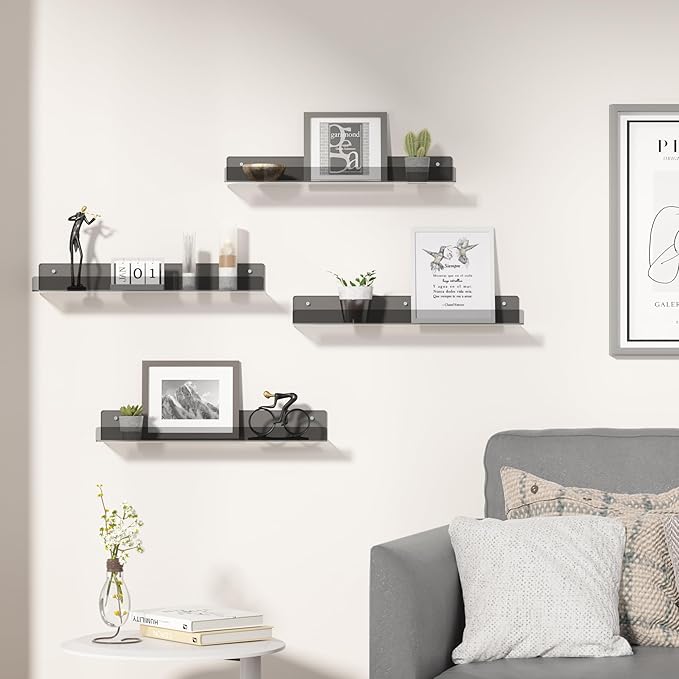 upsimples Acrylic Shelves for Wall Decor, 15" Display Shelf Perfume Organizer for Bathroom, Bedroom, Living Room, Floating Bo