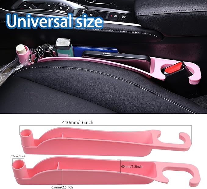 Supin Car Seat Gap Filler Set of 2, Multifunctional Seat Side Gap Filler with Organizer & Hook Function& 2 Storage for Stabilizing Phone,Keys Wallet, Fill The Gap Between Seat & Console (Pink)