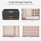 Dajasan Jewelry Box Organizer, 3-Tier Jewelry Storage with 2 Drawers, Large Jewelry Boxes for Women, PU Leather Surface with 