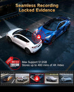 4K Dash Cam Front and Rear Inside, 3-Channel Cars Camera Dash with 170° Wide Angle, Free 64GB SD Card, 5.8GHz WiFi, Night Vis