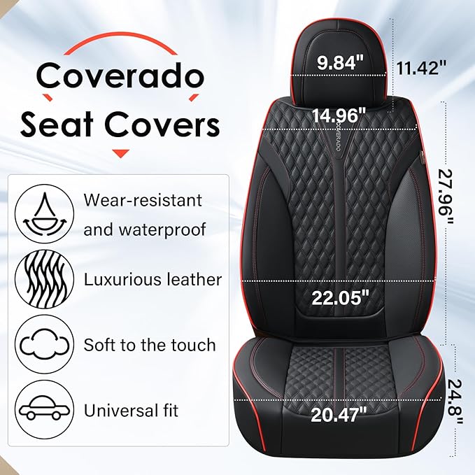 Coverado Front Seat Covers, Waterproof Seat Covers, 2 Pack Nappa Leather Car Seat Covers, Black Seat Covers for Cars, Automot