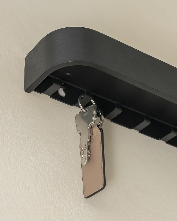 Kazai.® Key Holder 'Toke' | Minimalist Key Hook Design from Berlin | Modern Key Holder Wall Mount with Wooden Shelf | Key Rac