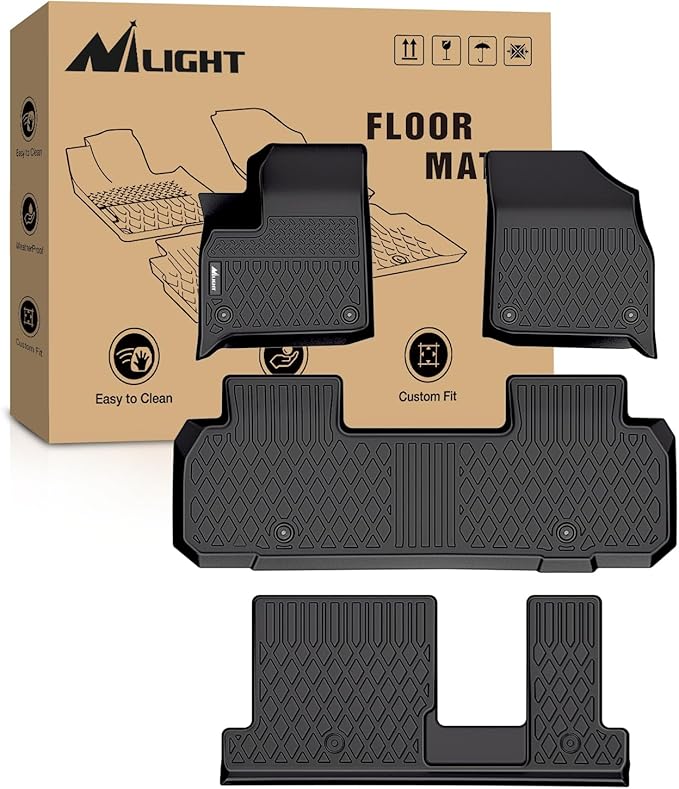Nilight TPE Floor Mats for Chevy Traverse 8 Seats 2nd Row Bench Seat 2018 2019 2020 2021 2022 2023 2024 2025 All Weather Custom Fit Heavy Duty Floor Liners