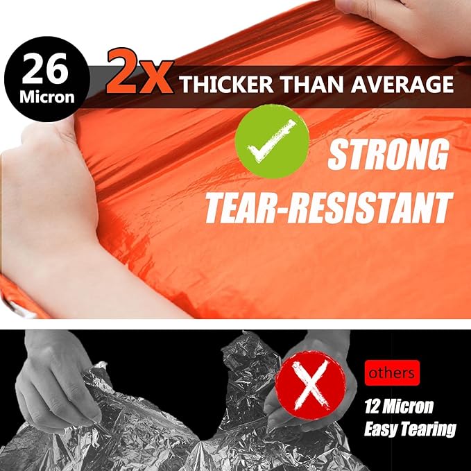 Frelaxy Emergency Blanket 2-Pack, Extra-Thick Extra-Large Space Blankets with Whistles, Storage Pouchs, and EVA case