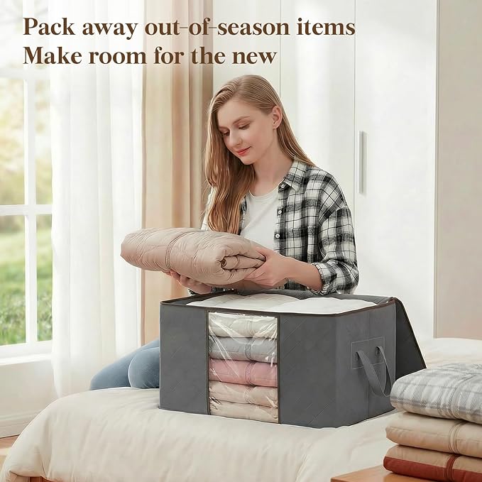 Lifewit 6 Pack Clothes Storage Bins with Lids, Foldable Blanket Storage Bags with Zippers, Clear Window and Reinforced Handle