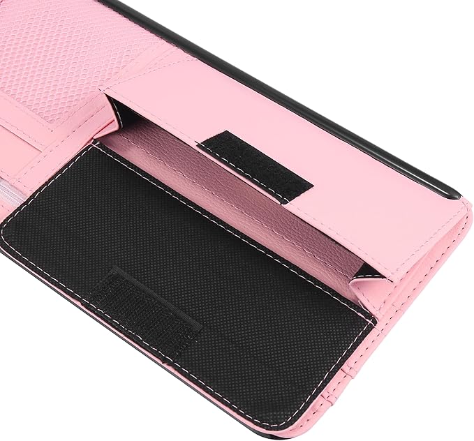 X AUTOHAUX Pink Universal Car Sun Visor Organizer Sunglasses Case Storage Pocket Hook and Loop Tape ABS PU Leather for SUV RV Truck