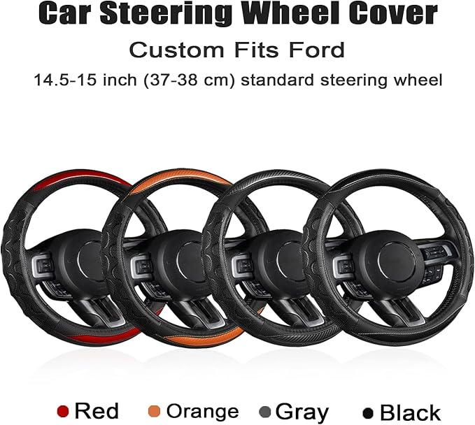 GIANT PANDA Car Steering Wheel Cover for Ford Escape Edge EcoSport Bronco Sport Explorer,3D Sporty Design,Black