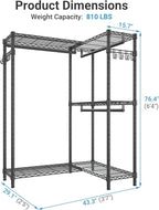VIPEK L4 Garment Rack L Shaped Clothes Rack for Corner, Freestanding Portable Wardrobe Closet Heavy Duty Clothing Rack with 3
