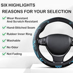 Blue Embroidery Butterfly Car Steering Wheel Cover,14.5-15 Inch Universal Leather Covers Breathable Anti-Slip Odorless Steeri
