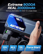 AUTOONE M5 9000A Car Jump Starter 12V Battery Jumper Starter Portable (All Gas/All Diesel) 168W DC Jump Box for Car Battery with Built-in Booster, Type-C Fast Charge & Jumper Cables Jump Pack