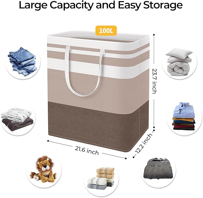 HomeHacks 2-Pack Large Laundry Basket, Waterproof, Freestanding Laundry Hamper, Collapsible Tall Clothes Hamper with Extended