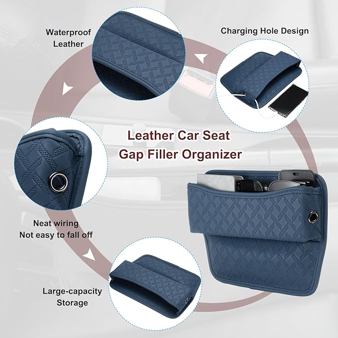 HARFINGTON Car Seat Gap Filler Organizer 11.5 x 8 x 2.1 Inch Leather Universal Car Organizer Storage Box Between Seat and Console for Phone Sunglasses Keys, Blue