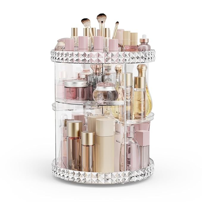Rotating Makeup Organizer, 360° Spinning Skincare Organizers, Adjustable Layer Cosmetic Storage Lazy Susan Makeup Organizers 