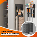 Broom Holder Wall Mount, Peg Board Wall Organizer with Mop Hanger Gripper Hooks Basket, Laundry Room Organization and Storage