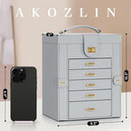 AKOZLIN Functional 6-Tier Jewelry Box Organizer with 5 Drawers Leather Jewelry Storage Case for Women Girls Ring Necklace Ear