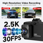 3 Channel Dash Cam Front and Rear Inside, 2.5K Dash Cam, APP Control, Night Vision, 3" IPS Screen, Built-in Wi-Fi, G-Sensor, 